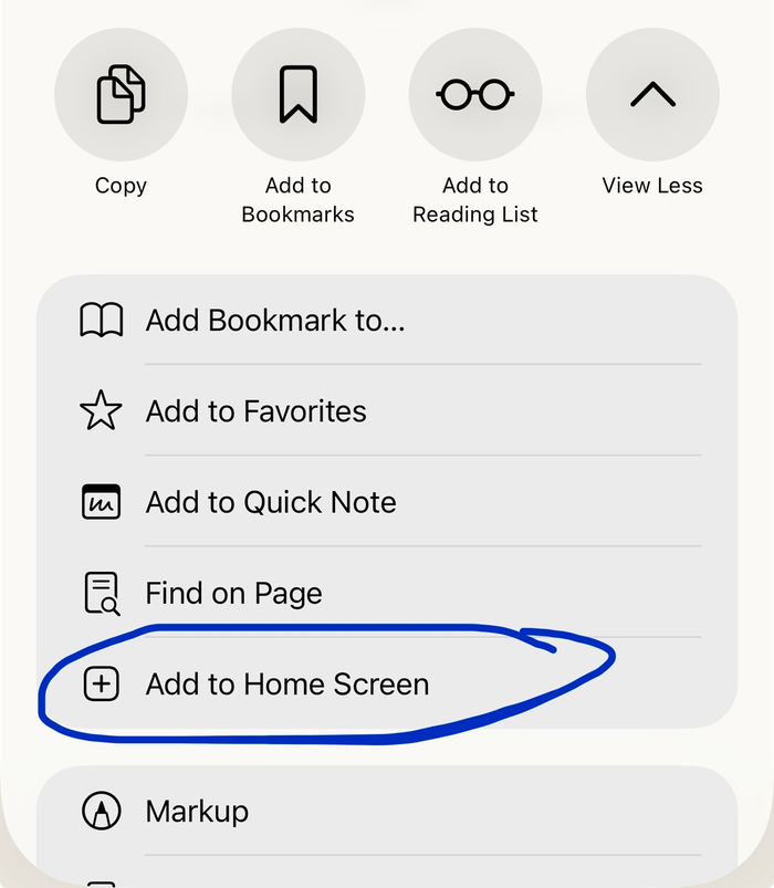Tap "Add to Home Screen" in the share menu