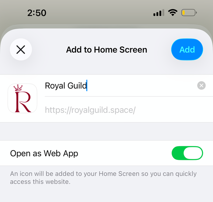 Name the icon and tap Add